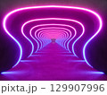 colorful modern lighting with interior empty space, 3d rendering sci-fi concept 129907996
