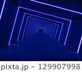 Blue modern lighting with interior empty space, 3d rendering sci-fi concept 129907998