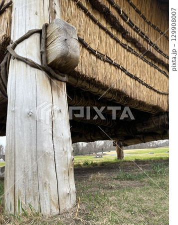 世界文化遺産三内丸山遺跡の掘立柱建物跡【エディトリアル使用限定】 129908007