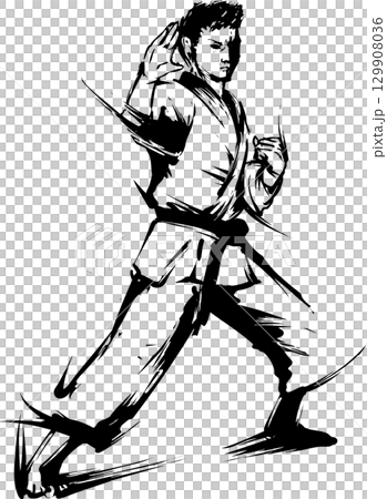 Ink painting illustration of martial arts stance 129908036