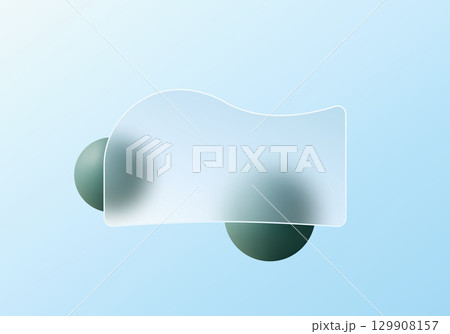 Abstract wavy glass shape with dark green spheres 129908157
