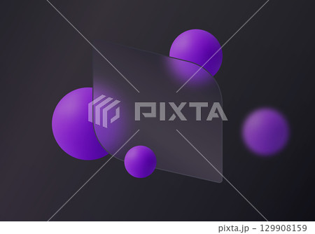Futuristic purple spheres with curved glass panel 129908159