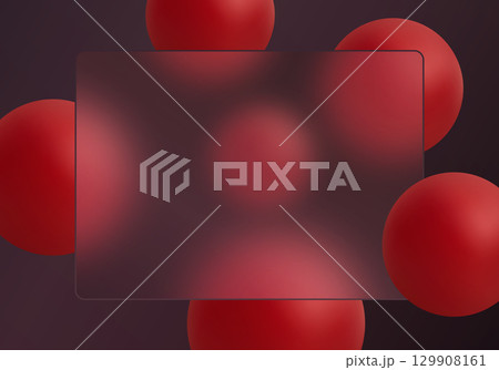 Bold red glass spheres with dark abstract panel 129908161