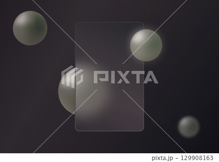Dark abstract glassmorphism background with metallic spheres 129908163