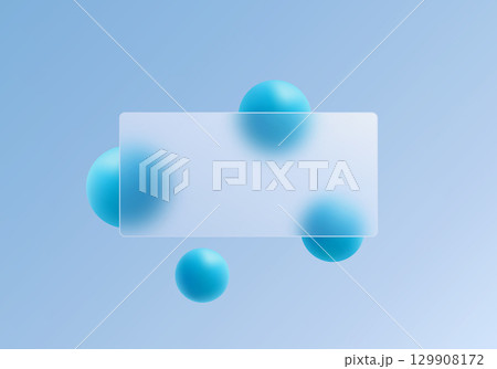 Blue glassmorphism panel with spheres on gradient background Blue glassmorphism panel with spheres on gradient background 129908172