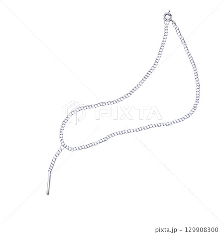 Silver chain with rectangular pendant. Isolated watercolor jewelry illustration for catalog design, shop windows, branded packaging, interior design and wedding events. Silver chain with rectangular pendant. Isolated watercolor jewelry illustration for catalog design, shop windows, branded packaging, interior design and wedding events. 129908300