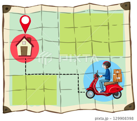 Food Delivery Rider Navigating Route on City Map Food Delivery Rider Navigating Route on City Map 129908398