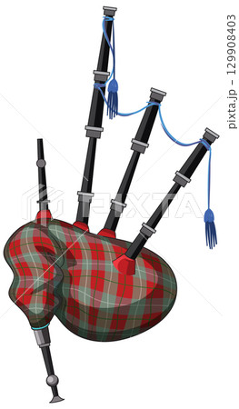 Traditional Scottish Bagpipes with Tartan Pattern 129908403