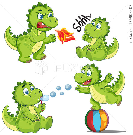 Playful Dinosaur Characters in Fun Activities 129908407
