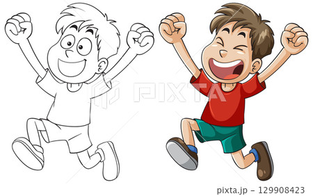Joyful Child Jumping in Colorful Vector Style 129908423