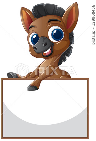 Cute Cartoon Horse with Blank Sign Cute Cartoon Horse with Blank Sign 129908456