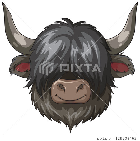 Smiling Highland Cow Cartoon Vector Portrait Smiling Highland Cow Cartoon Vector Portrait 129908463