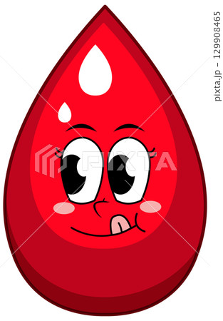 Smiling Cartoon Blood Drop with Playful Expression 129908465