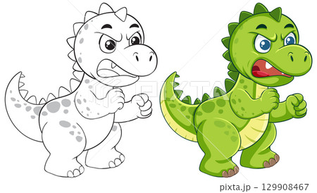 Playful Cartoon Dinosaur Vector Illustration 129908467