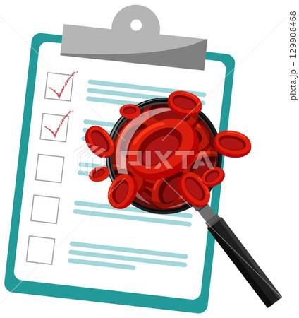 Magnified Red Blood Cells Over Medical Checklist Illustration 129908468