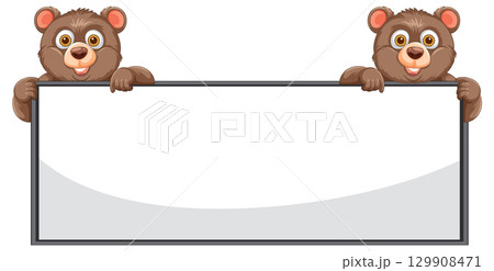 Cute Bears Holding Blank Sign 129908471