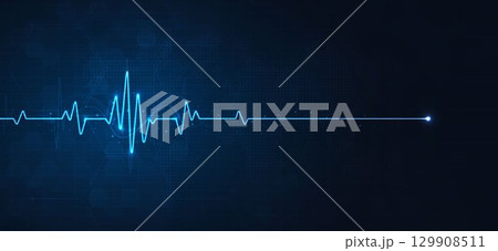 Abstract medical background with heartbeat ECG line, healthcare technology design, cardiology monitoring, hospital innovation, digital pulse and health care concept illustration. 129908511