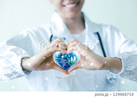 World heart day. health care medical focus heartbeat for checking the function of the patient heart. health insurance, love. heart attack and cardiology. elements of this image furnished by NASA. 129908710