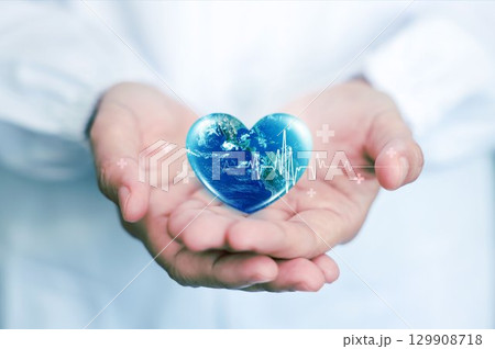 World heart day. health care medical focus heartbeat for checking the function of the patient heart. health insurance, love. heart attack and cardiology. elements of this image furnished by NASA. 129908718