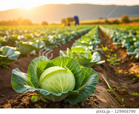 新鮮な収穫野菜（キャベツ） 129908790