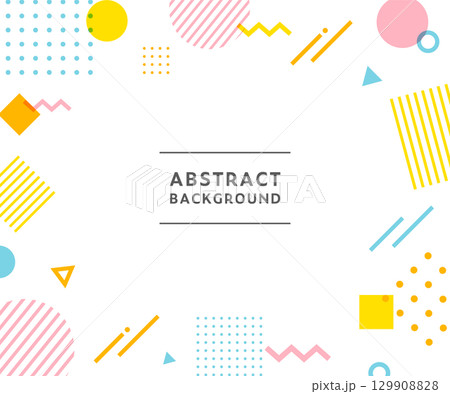 メンフィス柄・幾何学模様・抽象的な背景フレームのイラストセット　ポップ　デザイン　アブストラクト 129908828