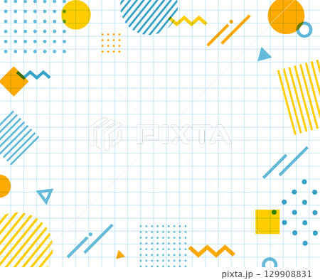 メンフィス柄・幾何学模様・抽象的な背景フレームのイラストセット ポップ デザイン アブストラクト メンフィス柄・幾何学模様・抽象的な背景フレームのイラストセット ポップ デザイン アブストラクト 129908831