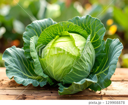 秋の新鮮な収穫野菜（キャベツ） 129908878
