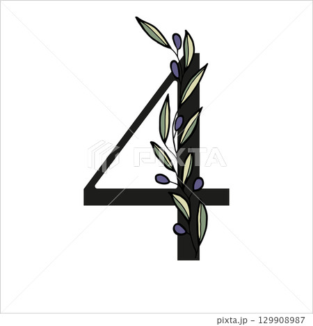 Olive branch alphabet number for decor of card or wedding invite. Vector hand drawn illustration for design Olive branch alphabet number for decor of card or wedding invite. Vector hand drawn illustration for design 129908987