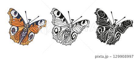 Monarch butterflies set Vector hand drawn insect illustration isolated on white background Monarch butterflies set Vector hand drawn insect illustration isolated on white background 129908997