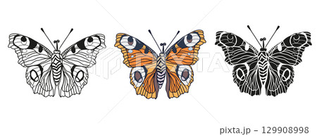 Monarch butterflies set Vector hand drawn bug insect illustration isolated on white background Monarch butterflies set Vector hand drawn bug insect illustration isolated on white background 129908998