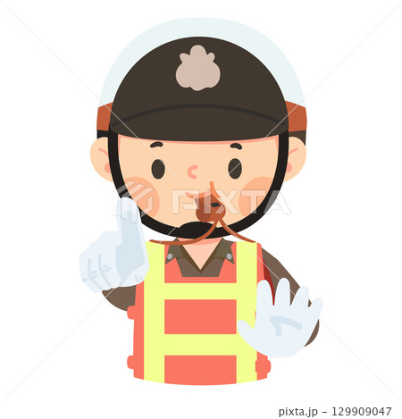 Cartoon Illustration of Traffic Controller Holding Stop Sign 129909047