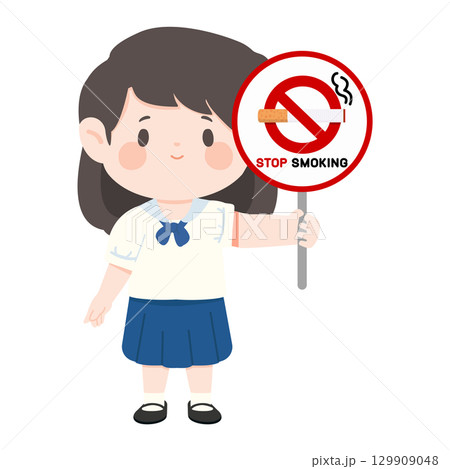 Girl Holding Stop Smoking Sign Girl Holding Stop Smoking Sign 129909048