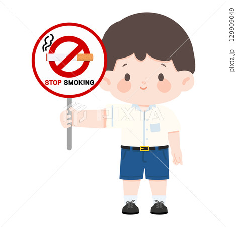 Boy Holding Stop Smoking Sign Boy Holding Stop Smoking Sign 129909049