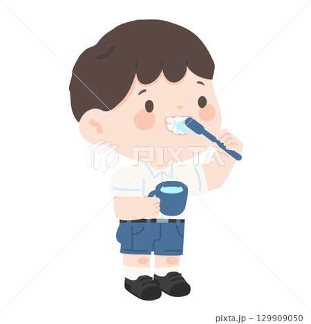 Illustration of Boy Brushing Teeth Illustration of Boy Brushing Teeth 129909050