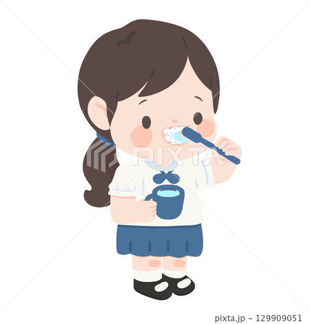 Illustration of girl Brushing Teeth student 129909051
