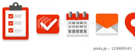 Checklist, Calendar, Email, and Location Icons Representing Tasks and Organization in a Modern Digital Workspace 129909343