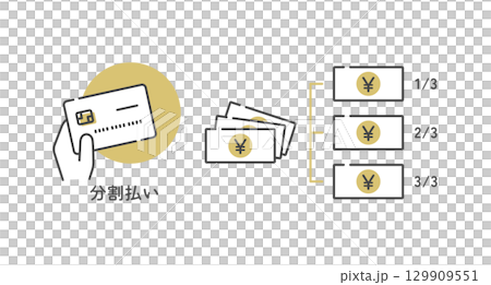 クレジットカードの分割払い。支払いイメージの図解。 クレジットカードの分割払い。支払いイメージの図解。 129909551
