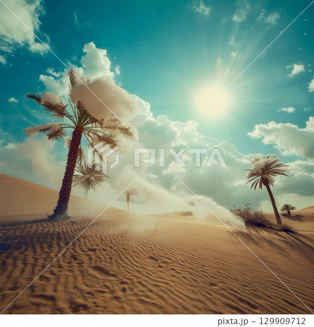 Snowfall in Sahara Desert Unique Winter and Desert Contrast Scene 129909712