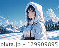 雪山と女性 129909895