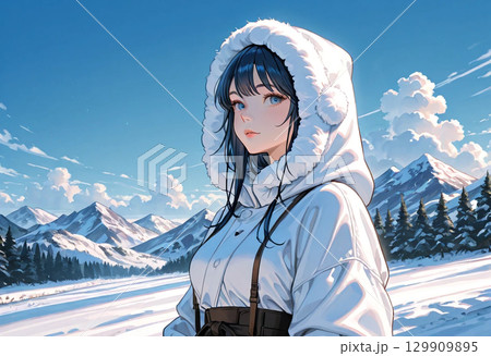 雪山と女性 129909895