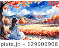 紅葉の山(水彩画風) 129909908