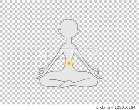 圖示為處於冥想姿勢的人物輪廓與第三脈輪 129910284
