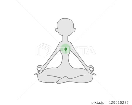 第4チャクラと瞑想をするポーズをする人物のシルエットのイラスト 第4チャクラと瞑想をするポーズをする人物のシルエットのイラスト 129910285
