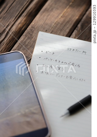 旅行の計画イメージ スマホとやりたい事をメモしたリングノート 旅行の計画イメージ スマホとやりたい事をメモしたリングノート 129910393