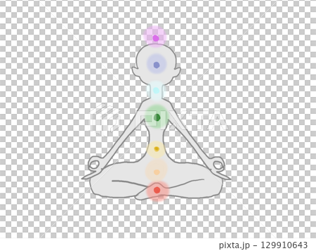 冥想姿勢和脈輪的人的輪廓插圖 129910643