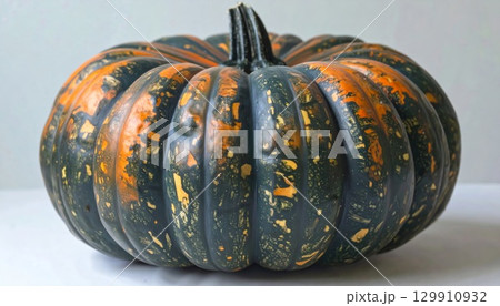 Close Up of an Autumnal Acorn Squash with Green and Orange Coloration 129910932