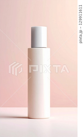 White Cosmetic Bottle with Gray Cap on Light Pink Background Product Display 129911611