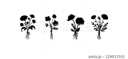 Silhouette designs of various flower bouquets showcasing intricate details and elegance in floral art Silhouette designs of various flower bouquets showcasing intricate details and elegance in floral art 129912501