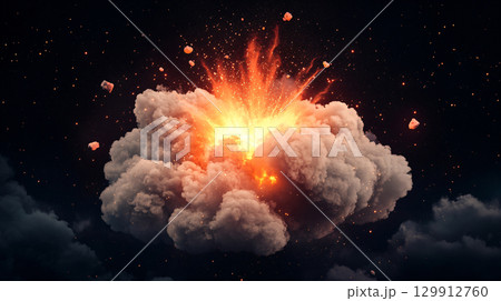 Dramatic fire and smoke effect glowing red and yellow colors exploding. AI Generated. Dramatic fire and smoke effect glowing red and yellow colors exploding. AI Generated. 129912760