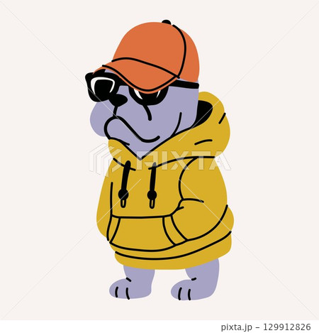 Hipster Dog Character Wearing Cap and Hoodie Hipster Dog Character Wearing Cap and Hoodie 129912826